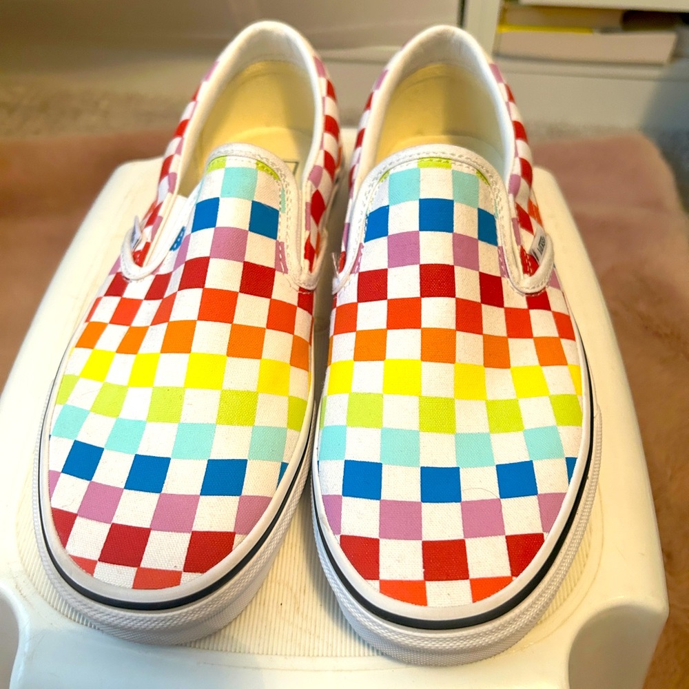 Rainbow Checkerboard Vans - size 9.5